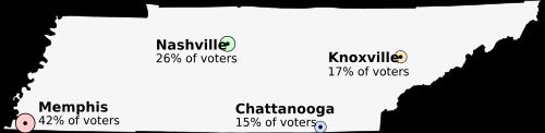 테네시 주의 네 도시는 주 전체에 퍼져 있다