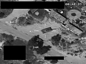 2011년 영국 토네이도 GR4 공격기가 리비아 전차를 브림스톤 미사일로 조준하고 있다.