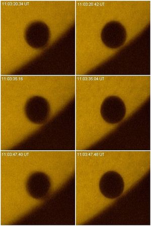 2004년 검은 방울 현상, 시상이 "나쁜" 순간(왼쪽)과 "좋은" 순간(오른쪽).