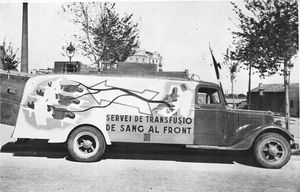 카탈루냐 최전방 작전을 위한 이동식 수혈 서비스.