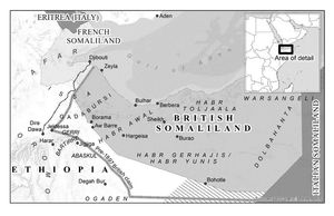 영국령 소말릴란드의 씨족 영토와 인구를 나타내는 지도.