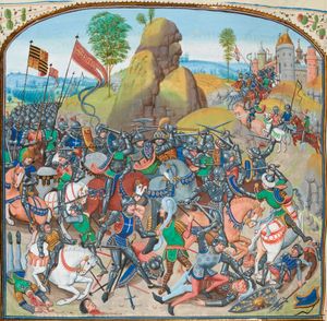 장 프로이사르의 연대기에서 몽티엘 전투(백년 전쟁 중 카스티야 내전)를 묘사한 미니어처