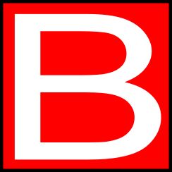 빨간색 정사각형, B 표시