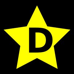 노란색 5각별, D 표시