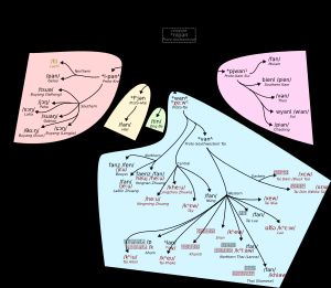 "이빨"이라는 단어를 사용하여 크라이-다이어족 언어의 차이를 보여주는 예시
