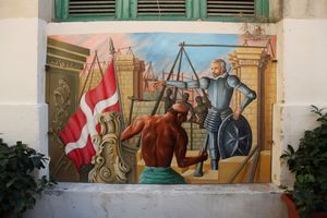 옛 벨트 시장에 있던 도시 건설을 보여주는 벽화