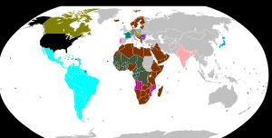 디즈니 채널 방송 지역 (회색 제외). 국가 및 지역별 색상 구분
