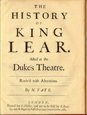 나훔 테이트(Nahum Tate)의 리어 왕의 역사(The History of King Lear) 표지