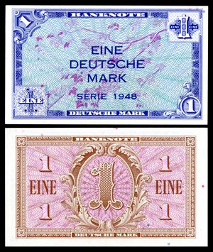 1948년 발행, 연합군 군정 당시 발행된 1마르크