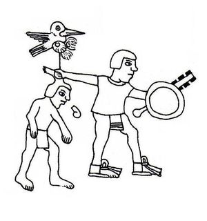 아즈텍 전사가 포로를 생포하는 모습.