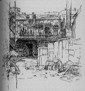 헐 하우스 맞은편 폴크 거리. 출처 애덤스: 헐 하우스에서의 20년 (1910), 95쪽