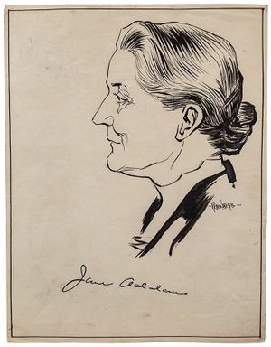 마누엘 로젠버그가 그린 제인 애덤스의 사인이 들어간 그림, 1917년