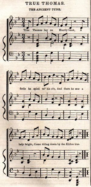 월터 스콧의 스코틀랜드 국경의 음유시가에 나오는 토마스 더 라이머 (Scott 1803, p. 266)