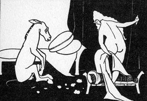 루키우스는 살인적인 아내를 만납니다. 장 드 보슈셰르(Jean de Bosschère)의 삽화