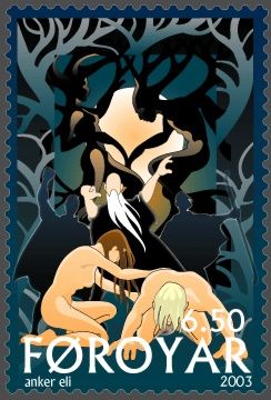 아스크와 엠블라의 창조가 그려진 페로 제도의 우표