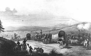 산타페로의 캐러밴 도착 석판화