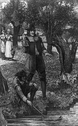 1653년에 출판된 아이작 월턴의 낚시꾼 완전 지침서는 플라이 낚시를 스포츠로서 대중화하는 데 기여했다.루이 리드의 목판화, 1900년.