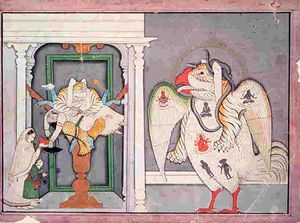 샤라바(오른쪽)와 나라심하(18세기 그림, 파하리/캉그라 화파)