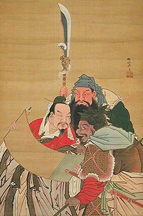 유비(왼쪽), 관우(뒤), 장비(오른쪽)