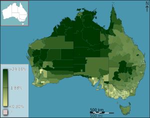 2011년 호주 인구 조사 기준 호주 원주민 인구 비율