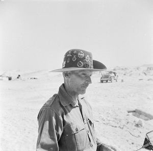 제8군 각 부대의 부대 휘장을 단 모자를 쓴 몬트고머리