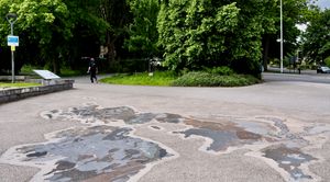 빌 브라이슨 도서관 근처 로어 마운트조이 보행자 출입구에 있는 What Lies Beneath Us 지질 조각상