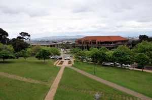 가장 작은 학부인 법학부가 있는 크레이머 건물. 학생 행정 건물은 크레이머 건물의 북쪽(사진의 왼쪽)에 있으며, 북동쪽에는 2011년에 건설된 경제학 대학 건물이 있다.