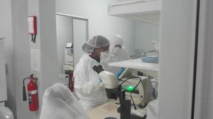 케이프타운 대학교 생물안전 3등급 실험실에서 결핵 연구를 하는 연구원. 감염병 연구소는 결핵 연구로 유명하다.