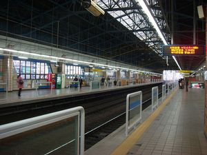 수도권 전철 4호선 노원역의 고상 승강장. 최근 스크린도어가 설치되었다.