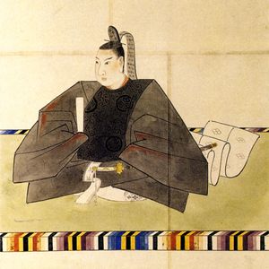 가노 다다노부가 그린 쇼쿠타이 차림의 이에모치의 초상화(원호본). 도쿠가와 기념재단 소장.