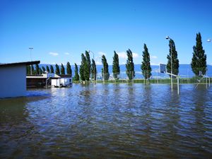 스위스 이베르동레뱅(Yverdon-les-Bains)의 침수된 농구장