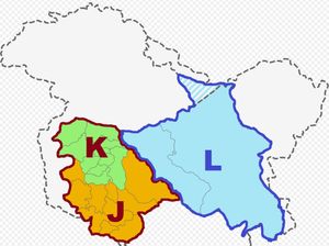카슈미르 지역에서 라다크(L)의 위치