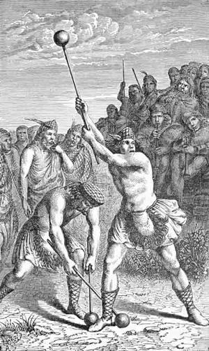 프랭크 R. 스톡턴의 책 Round-about Rambles in Lands of Fact and Fancy에 나오는 스코틀랜드 해머던지기 그림