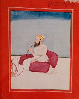 자무 주 라자 브리즈 라즈 데브의 후카를 피우는 모습을 그린 그림