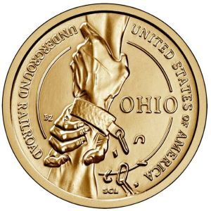 2023년 오하이오주 미국 혁신 달러 뒷면에는 지하철도가 기념되고 있다