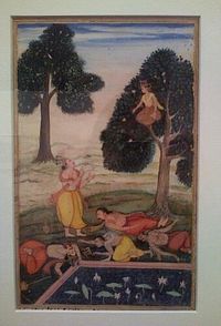 유디슈티라가 야크샤의 질문에 답하는 모습