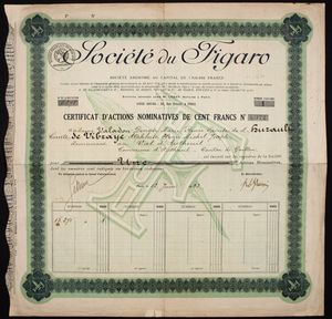 1923년 6월 13일 발행된 피가로사 주식