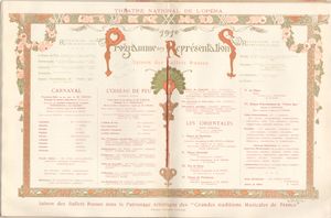 1910년 발레 뤼스 시즌의 프로그램 노트, 두 번째 열에 "불새"가 표시됨