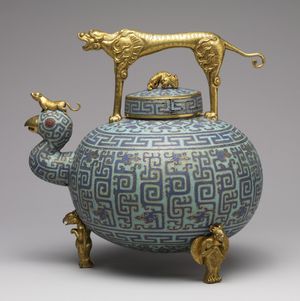 중국 경태 (cloisonné) 에나멜 청동 와인 항아리, 18세기