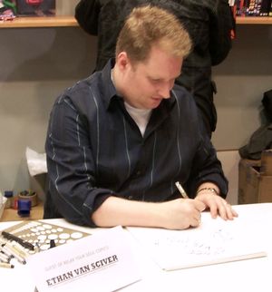 2008년 아테네 코믹콘에서 그림을 그리는 이선 밴스카이버