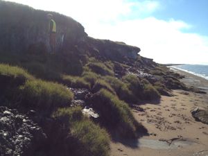 2013년 알래스카 포인트 로널리(Point Lonely) 근처 북극해 보퍼트 해의 최근 해빙된 영구 동토층과 해안 침식