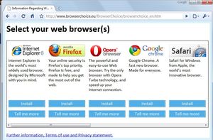 Microsoft의 브라우저 선택 메뉴