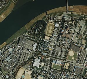 구루메성 터의 항공 사진 (1987년 촬영·국토 항공 사진)