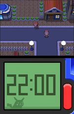 닌텐도 DS의 하단 화면에는 시간 추적 및 플레이어 상태와 관련된 기능을 갖춘 포켓치가 표시된다.