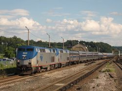 헤리티지 짐칸, 뷰라이너 침대차, 호라이즌 객차 등과 혼합 운행되는 암플리트 II (중간 뒤에 연결된 둥근 객차)