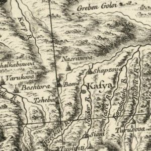 1774년 조반니 안토니오 리치 자노니가 제작한 "오스만 제국 북부 지역 지도"에 표시된 나즈란(Nazran)