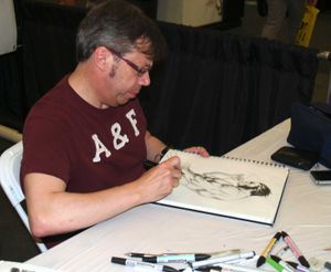 파체코가 울버린(Wolverine)을 스케치하는 모습