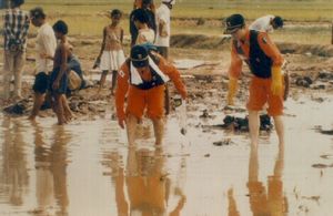 한국 소방관이 베트남항공의 잔해들을 정리하고 있다.