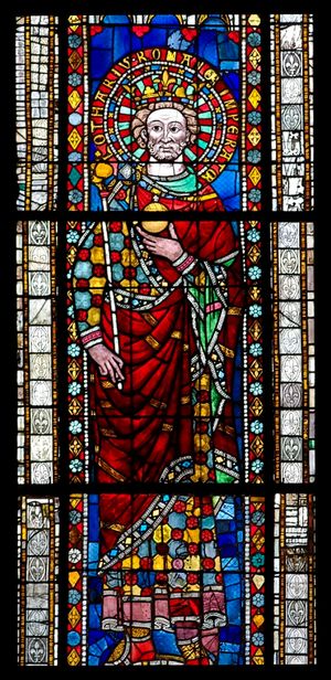 13세기 스트라스부르 대성당의 로타르를 묘사한 스테인드글라스