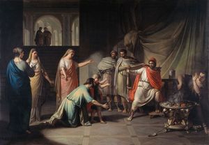 테미스토클레스가 아드메토스 왕에게 피난처를 구하는 모습